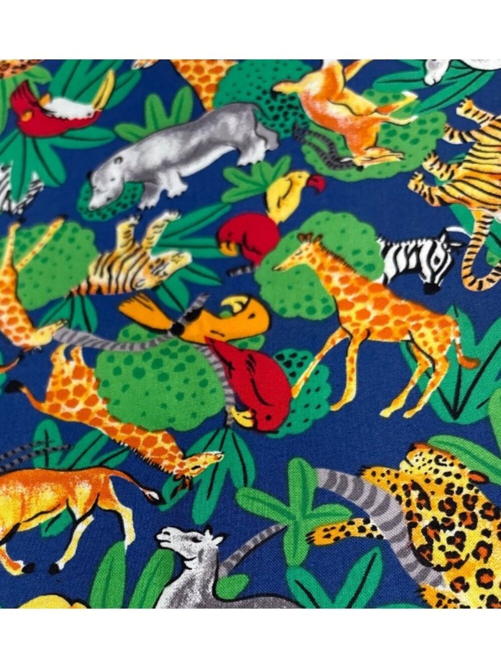 Safari-Themed Cotton Fabric 8"x44" Bright Jungle Animals Giraffes Zebras Parrots - Picture 3 of 12